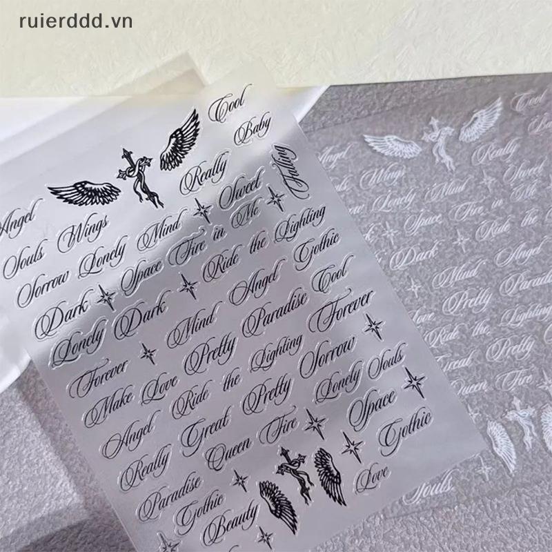 # ruierddd # White Letter Nail Stiers Angel Wings 3D Design Bảng chữ cái nghệ thuật cho móng tay Gel Acrylic Salon và sử dụng tại nhà.