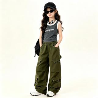 QuầN Cargo Bé GáI MẫU MớI ỐNg RộNg ĐA TúI Xanh QuâN ĐộI Kaki Style NgọT QuầN Dù