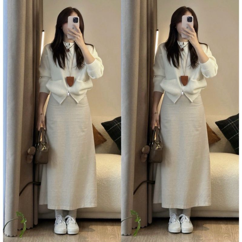 Chân Váy LINEN THÔ Dáng Dài 88cm Có Lót Trong Hàn Quốc OLDSCHOOL Hàng Đẹp - SamHi Closet