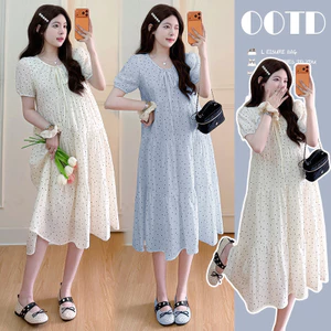 Trang phục bà bầu mùa hè chấm bi dài vừa phải