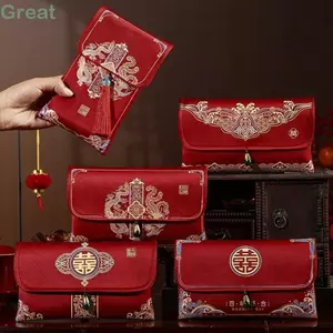 Túi Đựng Tiền TUYỆT VỜI, Thêu Thổ Cẩm Phong Bì Màu Đỏ, Tiền May Mắn Nhiều Mẫu Túi Đựng Tiền Lễ Kỷ Niệm