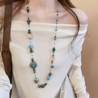 Vòng cổ dài CLEARLINE, Vòng cổ cổ cổ đính cườm vỏ đầy màu sắc, Vòng cổ hai lớp Bohemian có thể xếp chồng lên nhau thời trang dành cho nữ