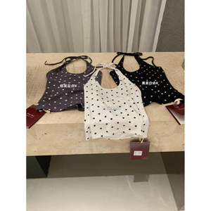 ✅ Áo Thường ✅ Trong Kho nữ áo vest không tay [WGWE] Áo Vest Cổ Treo Sóng Retro Mỹ Spice Girls Slim Fit Giảm Béo Cơ Bản Joker Sling Top