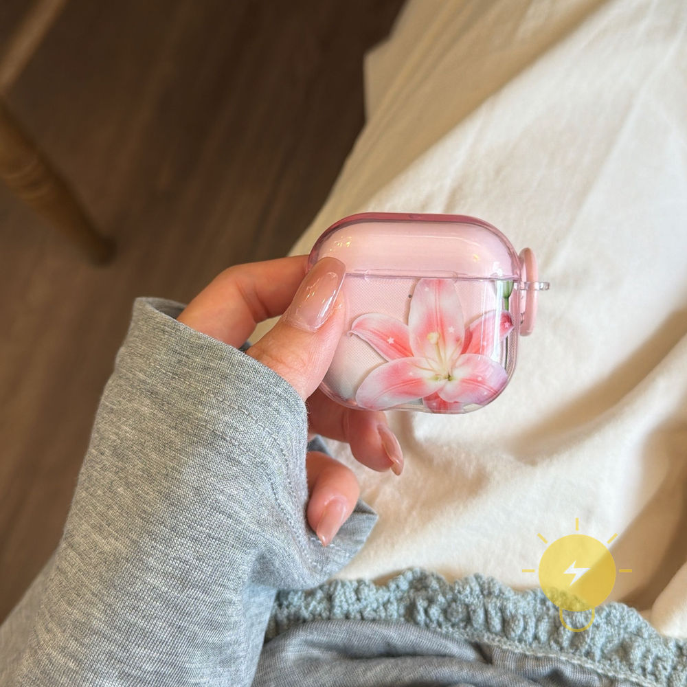 Phone Case For AirPods 4 / Pro3 / Pro2 / Pro / 3 / 2 / 1 TPU Transparent Pink Headset Lily Aesthetic Korean Cute