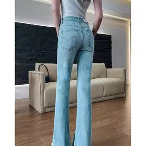 Quần Jean Nữ Màu Xanh Nhạt Eo Cao Form Slim-Fit, Phù Hợp Mùa Xuân