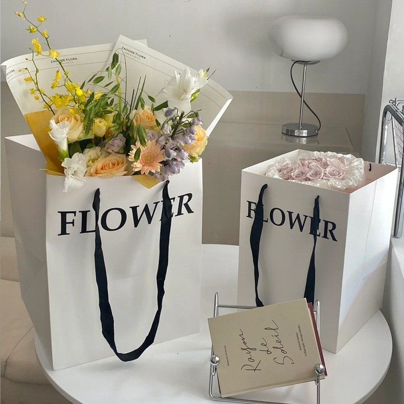 [hỏa tốc hcm] Túi giấy đựng hoa Flower kẽm nhung hoa sáp hoa len hoa xốp làm quà trang trí ANGIHOME