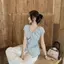 Tính khí giản dị Cổ chữ V chia ly Áo ghi lê tay ngắn phối ren màu trơn Áo sơ mi Niche Nar