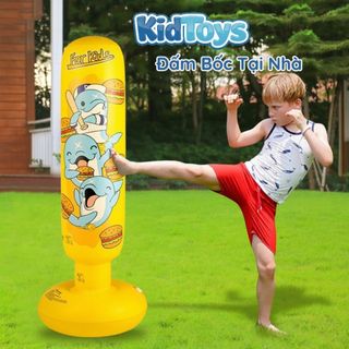 Trụ đấm bốc hơi 1m2 KidToys màu vàng – bộ boxing kèm bơm cho bé