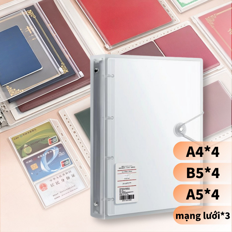 Bìa Sổ Còng Đựng Tài Liệu Đa Năng A4/B5/A5, Kèm 28 Túi Zip Chống Nước, Lưu Trữ Hồ Sơ Văn Phòng Gia Đình, Dày Dặn