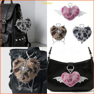 Móc khóa hình trái tim phong cách Y2K với kim cương giả và cánh kim loại -Accessory sang trọng
