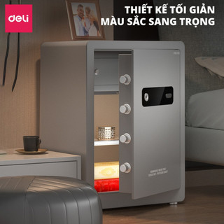 [MUA 1 TẶNG 1] Két Sắt Deli Mới 2026 Két Sắt Thông Minh Mở Khóa Vân Tay Lót Da Pu Cao Cấp 2 Ngăn Chứa Rộng Rãi