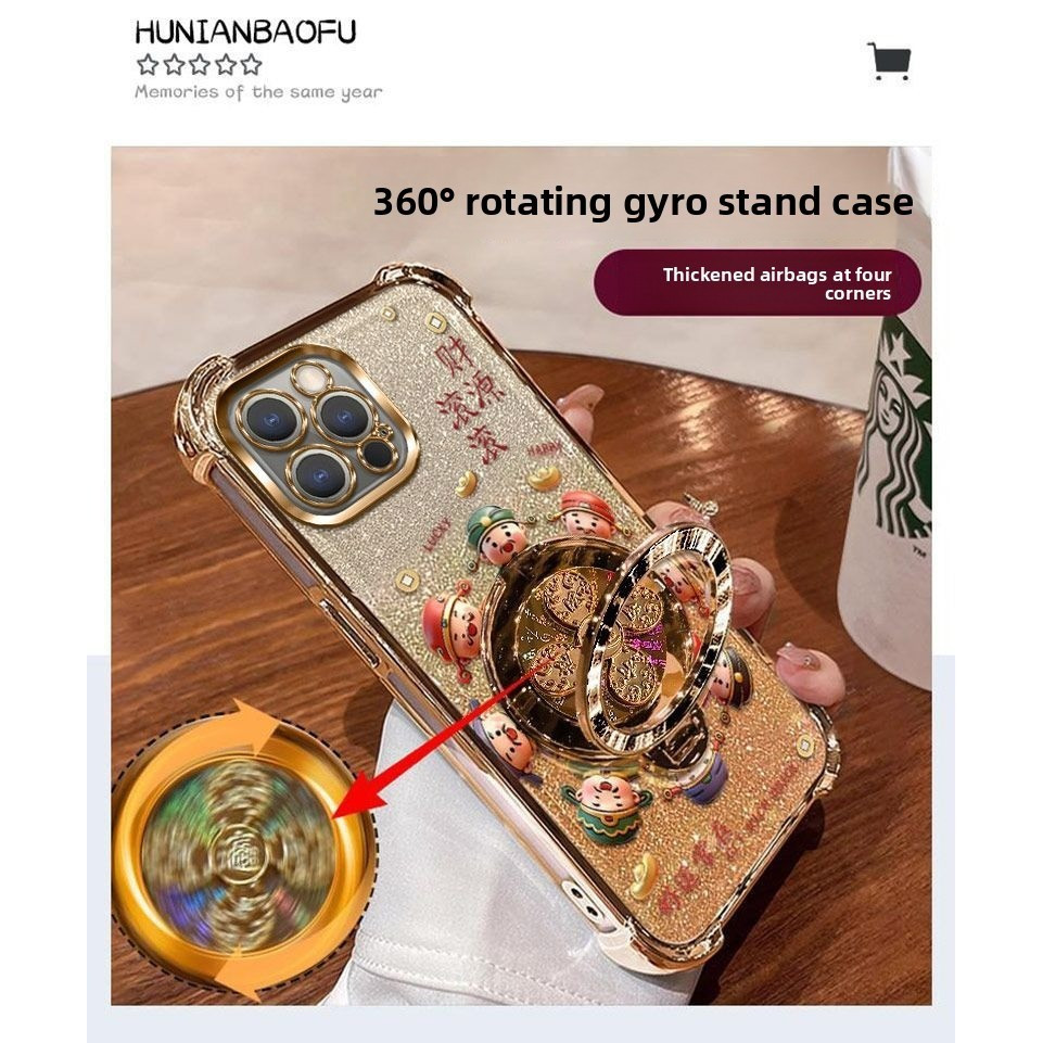 Ốp Lưng Trong Suốt Cho Iphone 17 AIR 16 14 13 15 Pro Plus Sang Trọng Cao Cấp Dễ Thương Giá Đỡ Xoay Đứng Phong Phú Mạ Trong Suốt Vỏ Điện Thoại Mềm