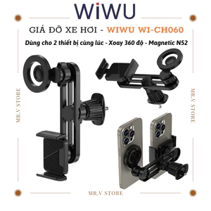Giá Đỡ Điện Thoại Ô Tô WiWU WI-CH060 Gentleman 2-in-1 | GripMag™ Magnetic | Xoay 360° | Gắn Cửa Gió | Dùng 2 Điện Thoại