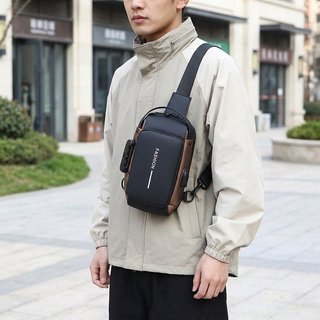 Túi Đeo Ngang Chống Thấm Nước Da PU Kết Hợp Khóa Nhiều Túi Unisex Làm Việc Du Lịch Tổ Chức