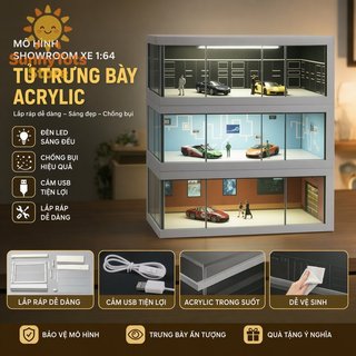 Hộp trưng bày ô tô Acrylic 1 64 LED trưng bày chống bụi Tủ lưu trữ mô hình máy tính để bàn USB