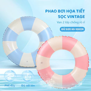 Phao Bơi Hình Tròn Họa Tiết Sọc Vintage chất liệu PVC dày Đủ Size cho trẻ em và người lớn