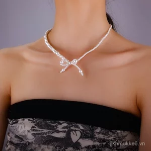 Vòng cổ nữ phong cách Trung Quốc với hoa nơ ngọc trai, thiết kế thời thượng sang trọng