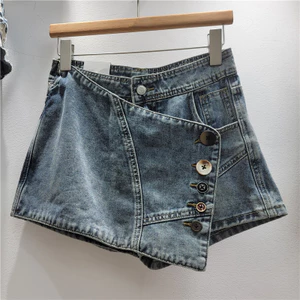 Mẫu mới 2026 - Culottes denim nữ dáng chữ A giả hai mảnh, phù hợp cho mùa hè