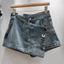 Mẫu mới 2026 - Culottes denim nữ dáng chữ A giả hai mảnh, phù hợp cho mùa hè