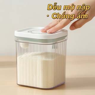Hộp Bảo Quản Bột Sữa Cho Bé Silicone PP Kín Hơi Chống Ẩm Nút Cảm Ứng Thìa An Toàn