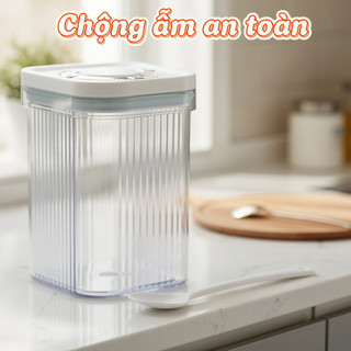 Hộp Bảo Quản Bột Sữa Cho Bé Silicone PP Kín Hơi Chống Ẩm Nút Cảm Ứng Thìa An Toàn