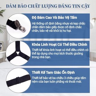 Kẹp Ga Trải Giường Chống Trượt, Điều Chỉnh Được - Dây Buộc Màu Đen