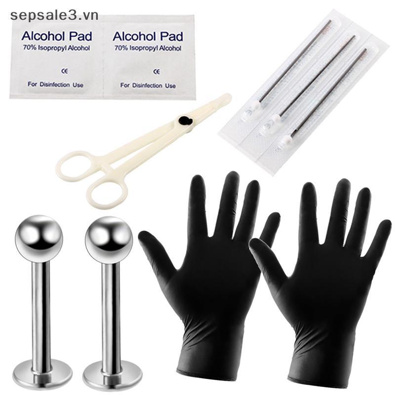 Dụng cụ xỏ khuyên cơ thể bao gồm kim cho bụng, lưỡi, lông mày và mũi - Set Sale!