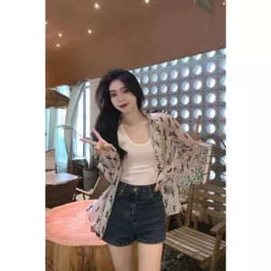 Áo sơ mi voan nữ mùa hè, thiết kế kem chống nắng, slim-fit, in logo đầy đủ