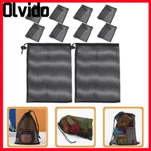 Túi dây rút lưới OLVIDO, có khóa dây Túi lưới nhỏ bằng Nylon, Túi dây rút đi biển bền bỉ cho trò chơi bãi biển