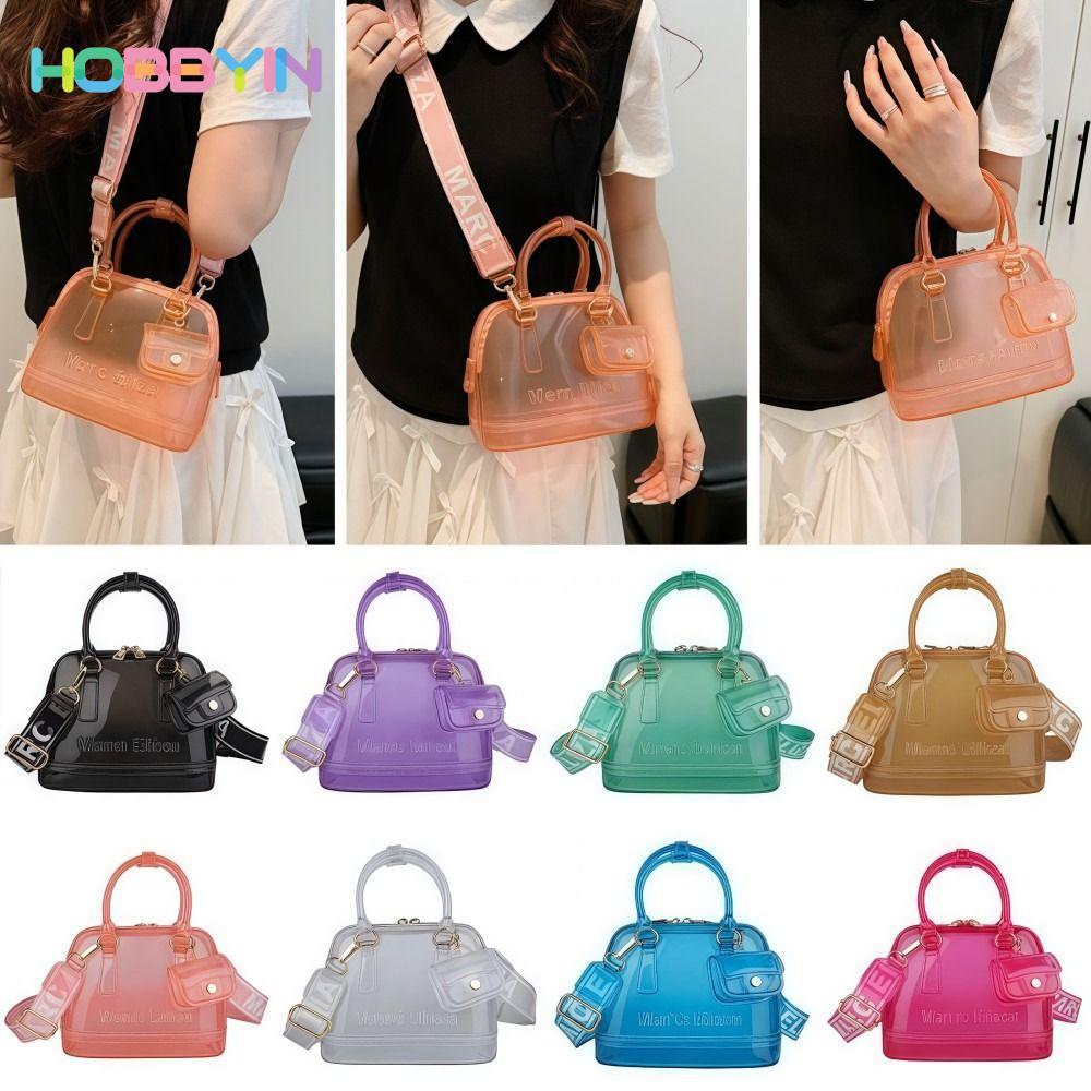 HOBBYIN Túi xách màu trơn HOBBYIN, Túi thạch trong suốt hình vỏ màu mùa hè, thời trang với mặt dây chuyền túi Mini Tay cầm đôi Túi đeo vai thanh lịch Lady Girl