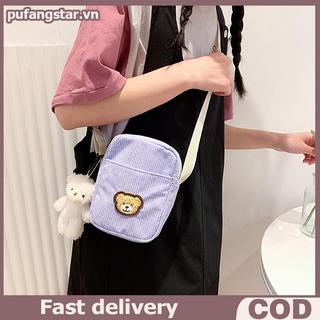 Pufangstar Di Động Corduroy Gấu Điện Thoại Túi Đeo Ngang Điện Thoại Di Động Ví Đựng Tiền Xu Thời Trang Túi Nhỏ Corduroy Túi Mini VN