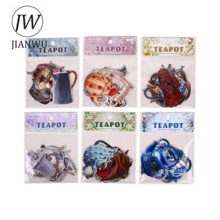 JIANWU Ấm Trà Series Vintage Baroque Phong Cảnh Chất Liệu Cắt Dán Thêu Sò Nhãn Dán Sáng Tạo DIY Tạp Chí Văn Phòng Phẩm