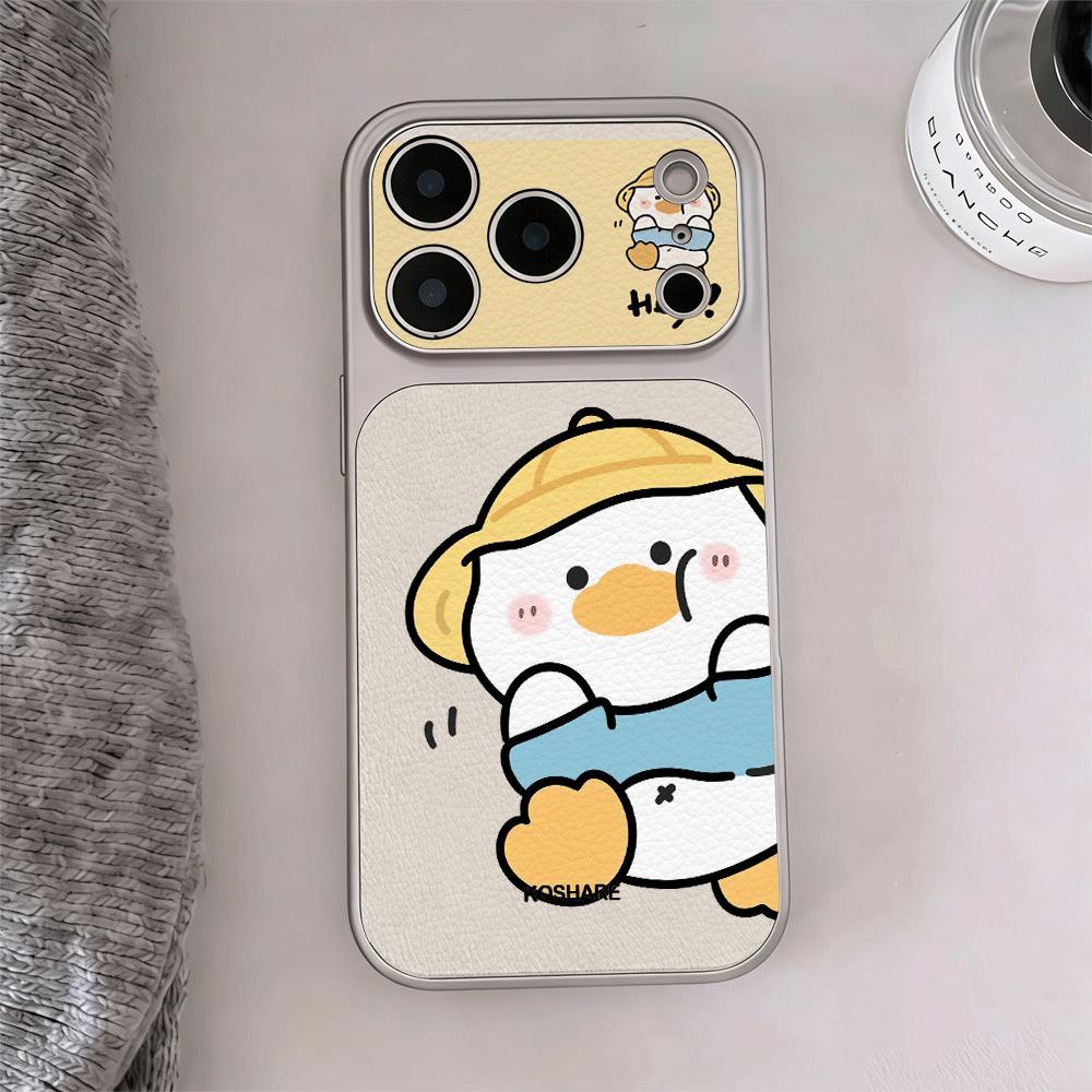 Vịt vàng nhỏ mũ vàng cho trường hợp iPhone 17pro iPhone 14/11/12pro giả da cảm giác