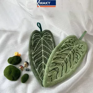 MAKY Khăn Treo Tay Hình Lá Mềm Lông Cừu San Hô Khăn Trà Siêu Thấm Hút Tắm & Khăn Nhà Bếp Khăn Trang Trí Trang Trí Nhà VN