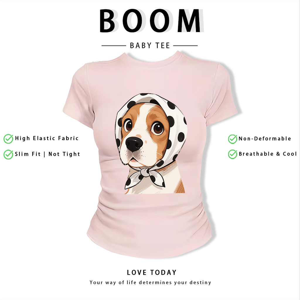 BOOM Áo Baby Tee Nữ Cotton Ôm Body-Áo Thun Ngắn Tay Y2K In Hình PhongCách Mùa Hè, Cổ Tròn Hàng Đầucách hàn quốc phongV91