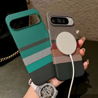 Ốp điện thoại từ tính bằng da sợi Carbon cho Google Pixel 10 9 Pro XL 9A 8A 7 Pro Vỏ bảo vệ sạc không dây