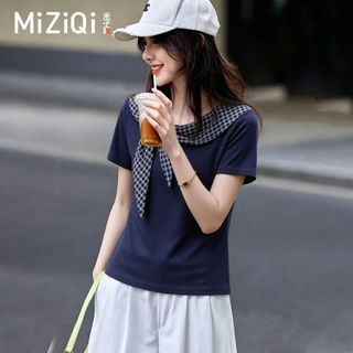 【MIZIQI】 Áo thun ngắn tay có dây buộc khí chất dành cho nữ, Áo thun mỏng hơn có dây buộc mùa hè
