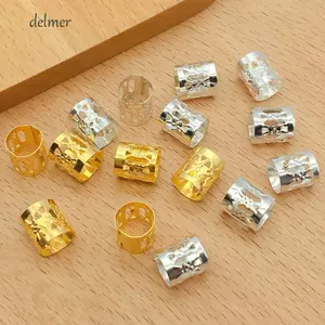 DELMER 50 Chiếc Dreadlocks Hạt, Nhẫn Tóc Bạc Quyến Rũ, Phụ Kiện Tóc Trang Sức Vàng DIY Tóc Bện Ống Dành Cho Nữ Bé Gái