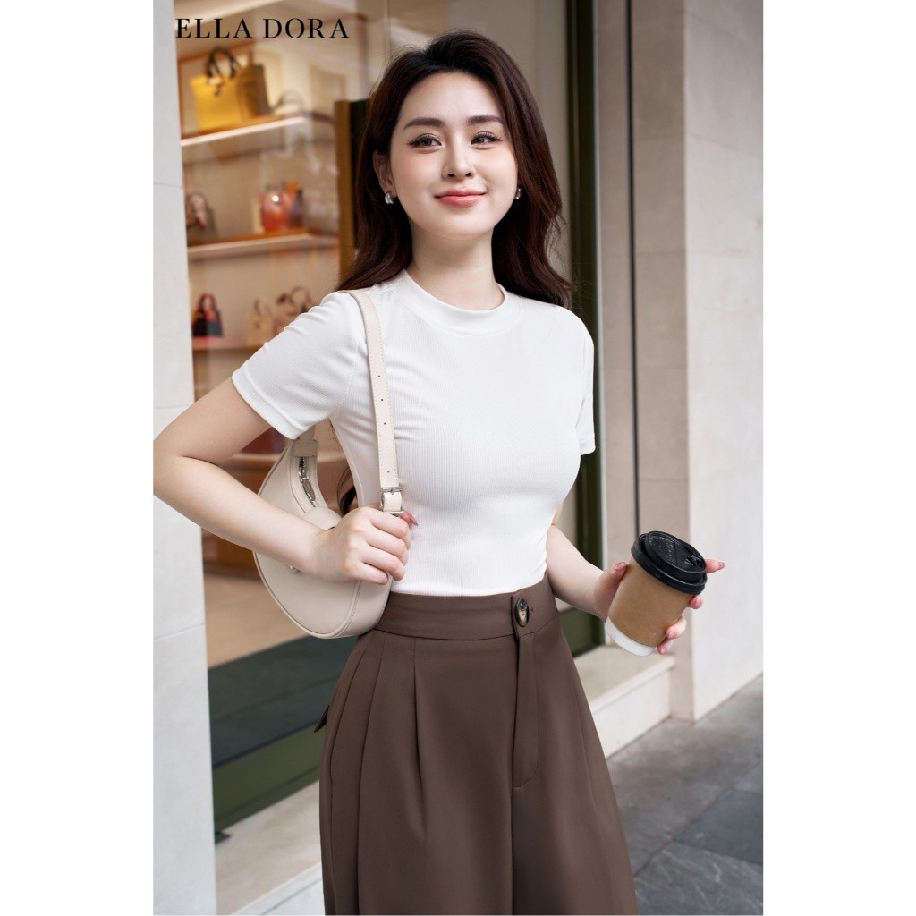 Áo thun nữ ELLA DORA tay ngắn form ôm gọn tôn dáng thanh lịch sang trọng màu TRẮNG [AT04]
