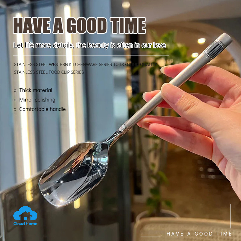 🌤️COD🌤️Thìa Inox Ăn Phở, Ăn Súp Mạ Vàng, Mạ Bạc Cao Cấp - Muỗng Inox Cán Dài Đầu Vuông