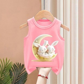 Áo thun bé gái Mặt trăng dễ thương in hình thỏ mềm mại thường ngày thoải mái Trang phục mùa hè hàng ngày cho trẻ em