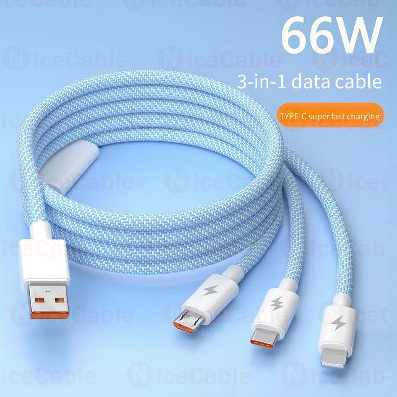 Cáp dữ liệu sạc nhanh an toàn 66W Type-C Cáp dữ liệu sạc dệt đầy màu sắc 3 trong 1 480Mbps Cáp dữ liệu sạc cho điện thoại Máy tính bảng Power Bank