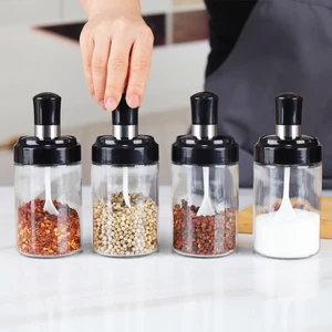 Hũ Đựng Gia Vị Thủy Tinh Thông Minh - Lọ Đựng Gia Vị Nắp Liền Thìa Silicon Chống Ẩm Cao Cấp
