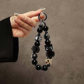 [pengtao23] Dây đeo điện thoại di động hình mèo lông tơ sang trọng có chuỗi tay cầm đính cườm Phụ kiện túi kẹp chống trộm cổ tay [có sẵn]