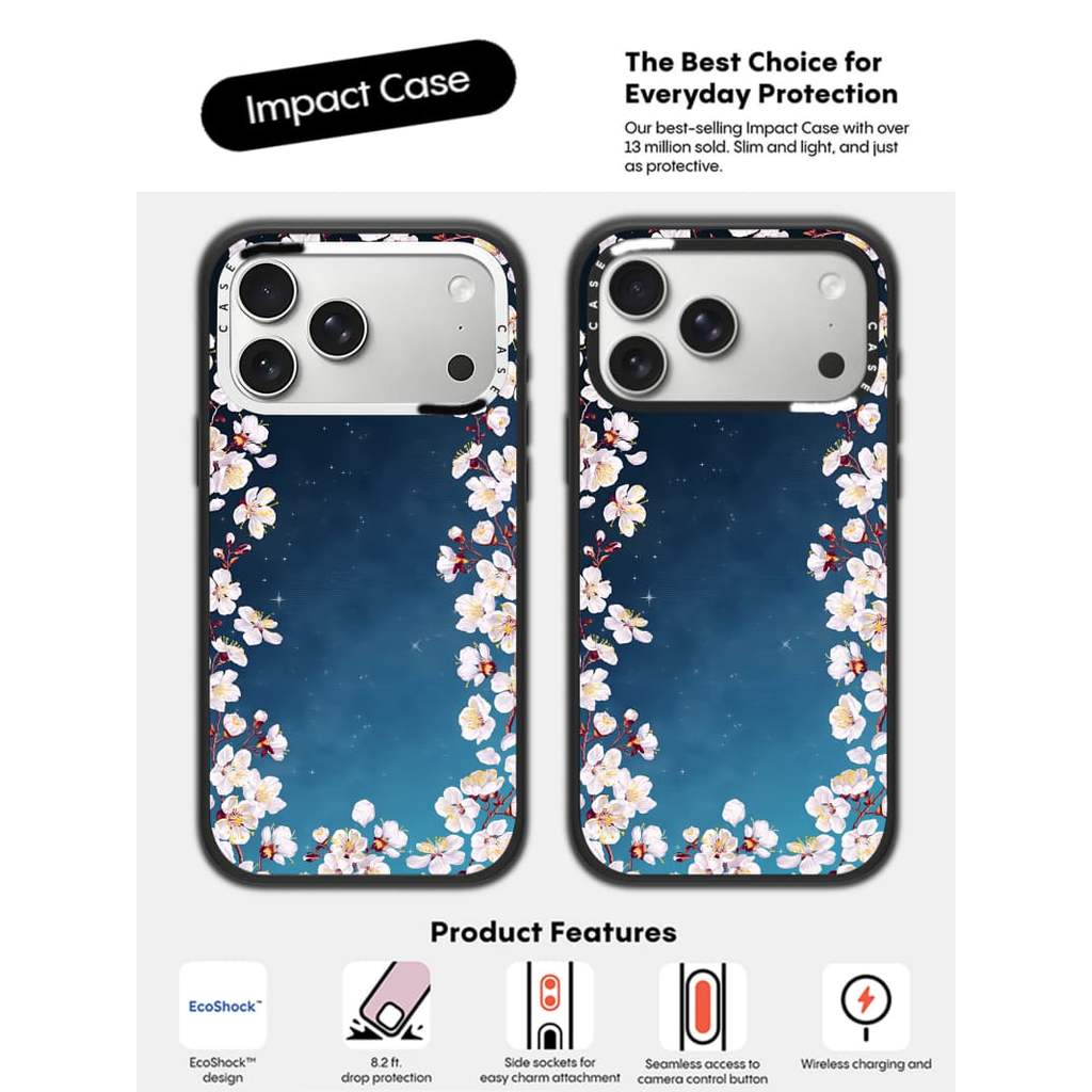 CASECASE X Night Sakura Ốp Lưng Máy Ảnh Trắng Vòng Phiên Bản Mờ Đen Cứng Hút Từ Tính Tác Động Dành Cho Apple IPhone 13 14 15 16 17 Pro Max Air Plus Có Hộp