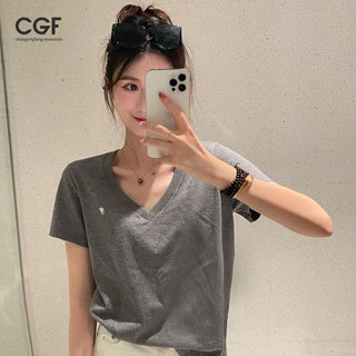 Áo thun ngắn tay thêu Cotton nguyên chất dành cho nữ mùa hè Slim Fit American Classic