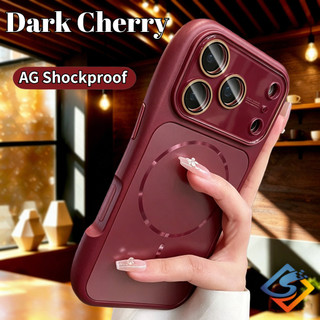 Ốp Điện Thoại Dark Cherry Slim Eo AG Matte Cho iPhone 17 Pro Max 13 14 15 16 Pro Max Khung Mềm Vỏ Từ Tính Chống Sốc Chống Rơi Có Bảo Vệ Ống Kính
