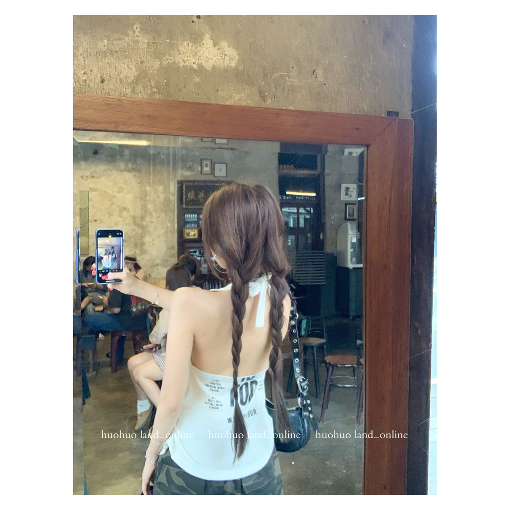 áo 2 dây American Hot Girl In Chữ Dây Cổ Màu Trắng Phong Cách Dây