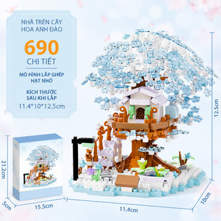 Mô hình lắp ráp nhà cây 4 mùa – Cây anh đào, vi hạt, trang trí bàn học – Đồ chơi giáo dục cho bé, mô hình mini