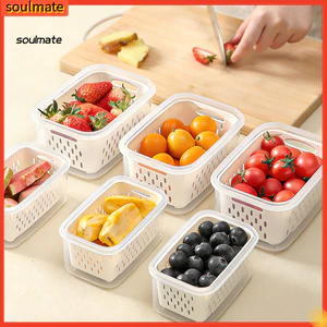 Linh hồn| Sản xuất Hộp giặt và bảo quản thực phẩm nhà bếp Hộp đựng rau củ quả kín khí 4 trong 1 có bộ lọc có thể tháo rời Nhà bếp có thể xếp chồng lên nhau chống rò rỉ để giặt